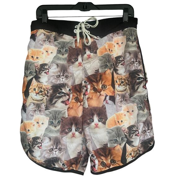 Bioworld Swim Trunks Mens Medium All Over Cat Kitten Print Shorts Mesh Lined - Picture 1 of 11